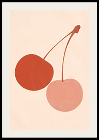 Two cherries in harmonious earth tones against a soft background.-2