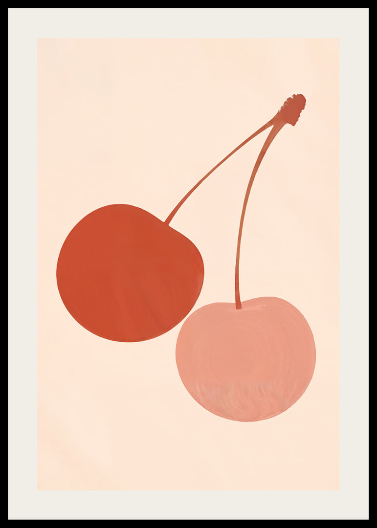 Two cherries in harmonious earth tones against a soft background.-12
