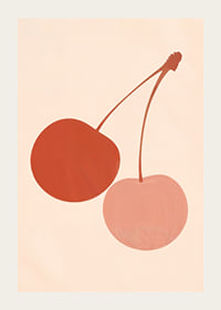 Two cherries in harmonious earth tones against a soft background.-3