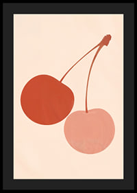 Two cherries in harmonious earth tones against a soft background.-4