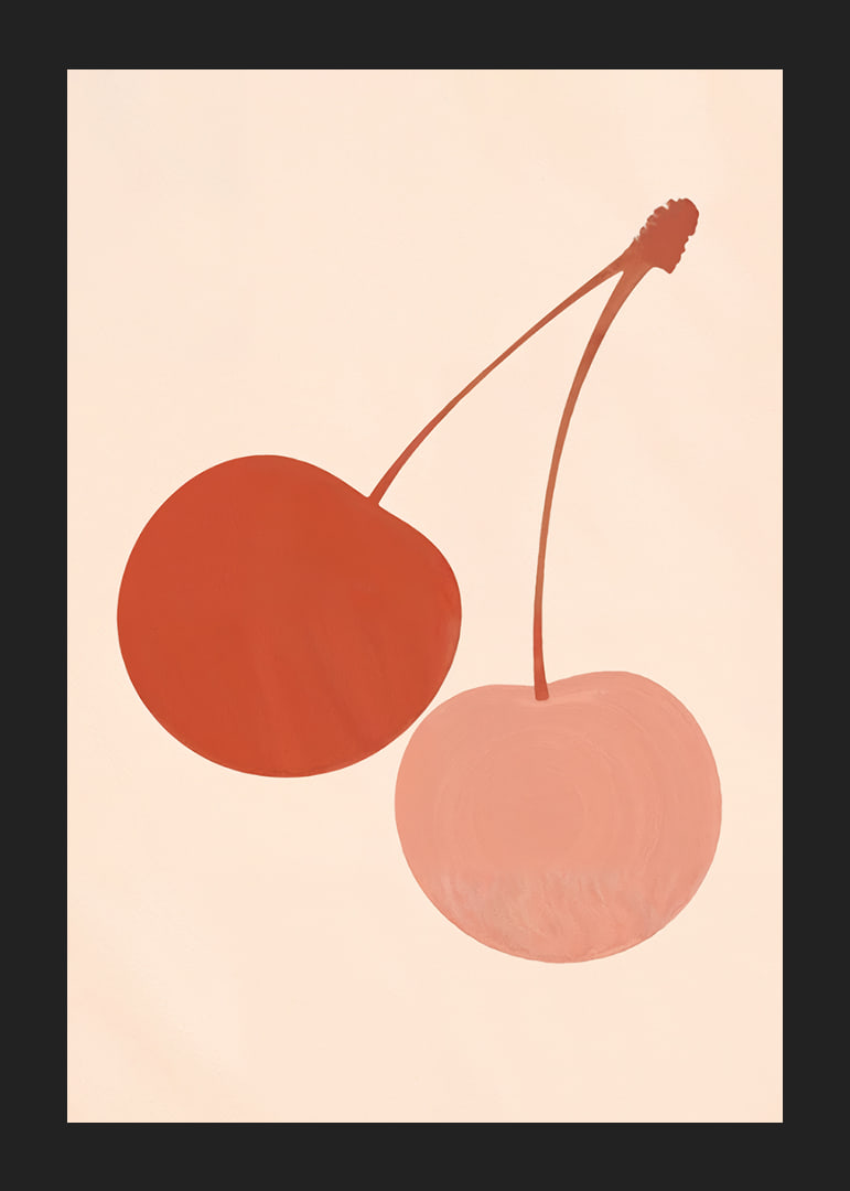 Two cherries in harmonious earth tones against a soft background.-12