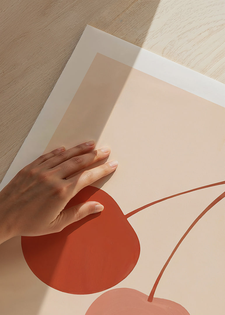 Two cherries in harmonious earth tones against a soft background.-12