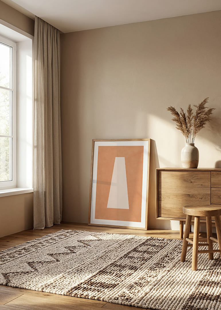 En beroligende plakat med jordnære toner og abstrakt enkelhet.-12