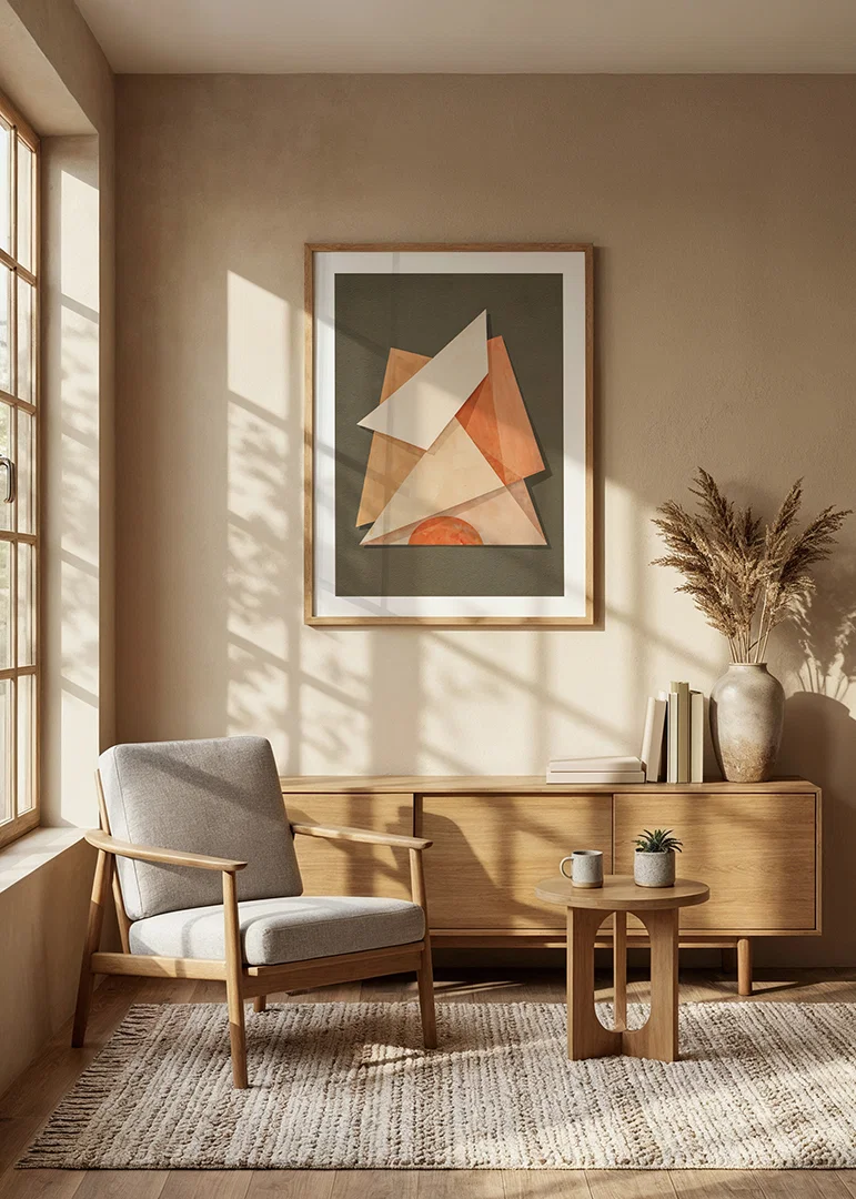 Gentle geometric shapes in earthy shades create harmony.-12