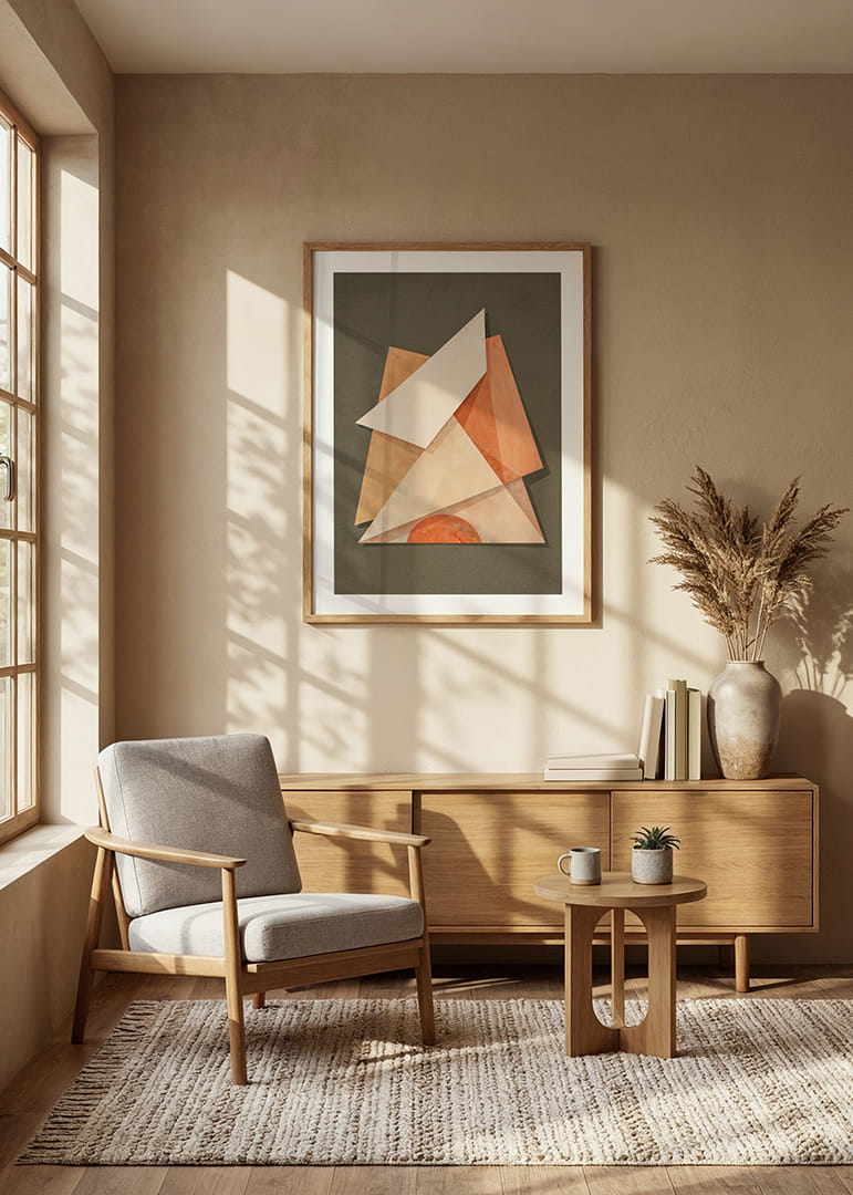 Gentle geometric shapes in earthy shades create harmony.-12