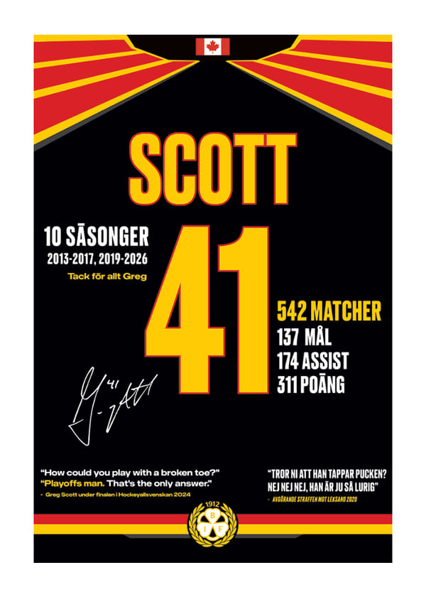 Poster Greg Scott Avskedströja Brynäs IF 2026