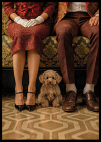 Une scène élégante avec un chien dans un décor vintage.-6