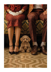 Une scène élégante avec un chien dans un décor vintage.-1