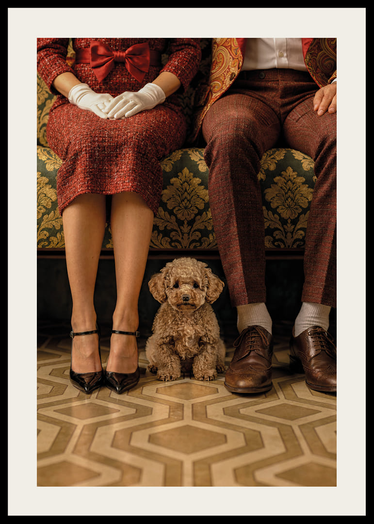 Une scène élégante avec un chien dans un décor vintage.-12