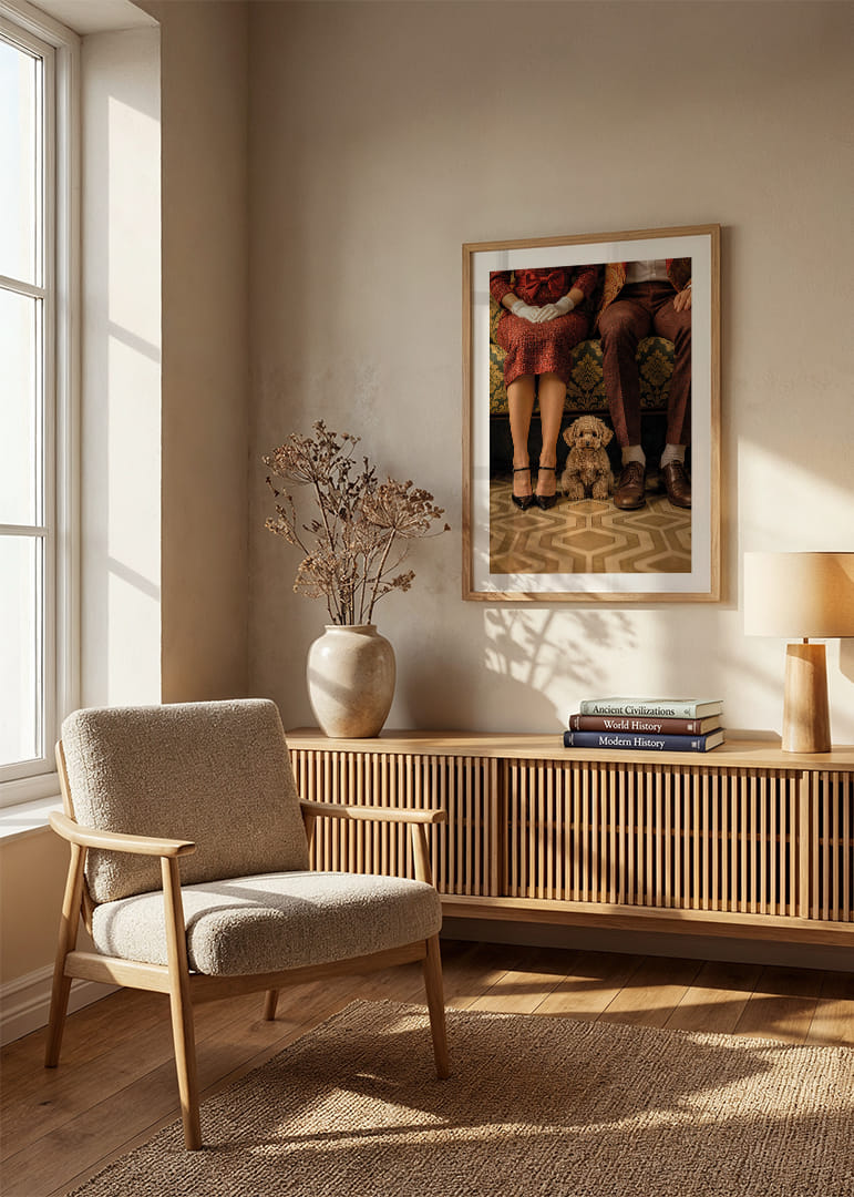 Une scène élégante avec un chien dans un décor vintage.-12