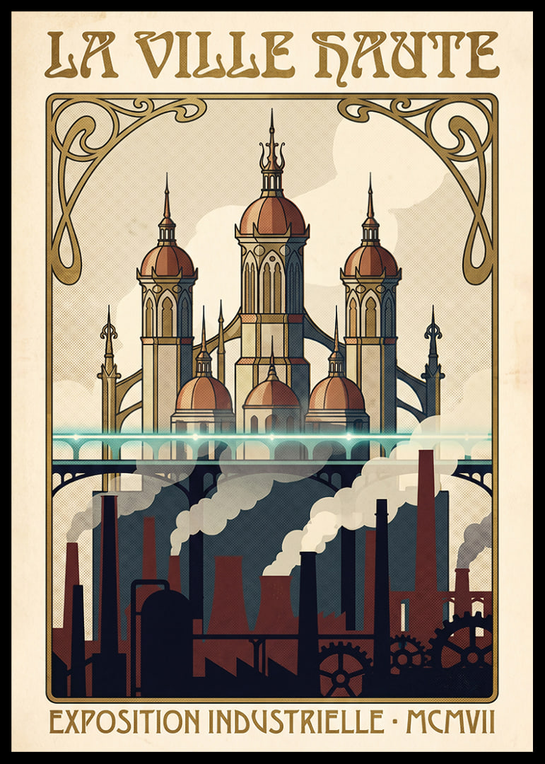 Een poster die de charme van de industrie en de schoonheid van de architectuur vastlegt.-12
