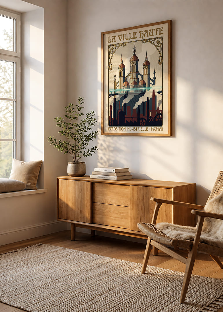 En poster som fångar industrins charm och arkitekturens skönhet.-12