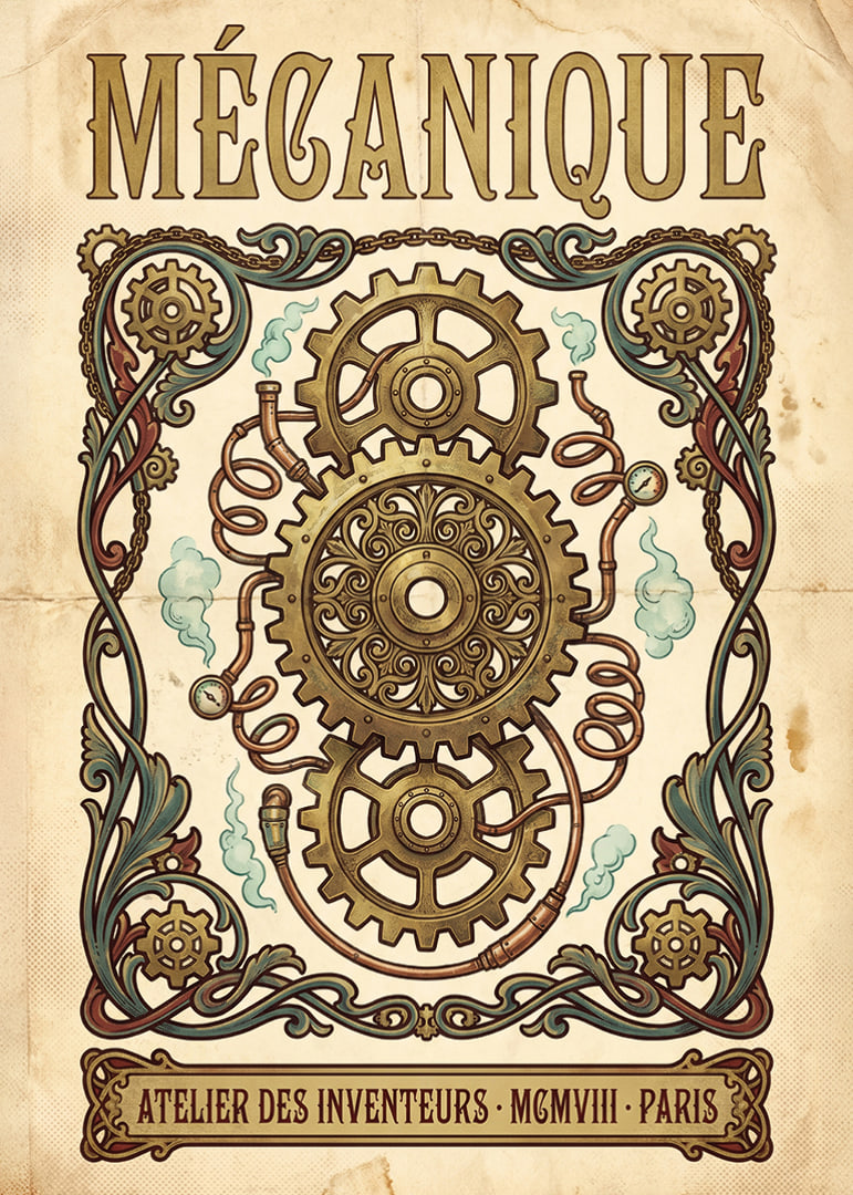 Ingewikkelde tandwielen in een historisch ontwerp fascineren de kijker.-12
