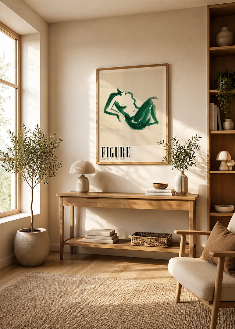 Een groene penseelstreek creëert een elegant en dromerig silhouet.-12