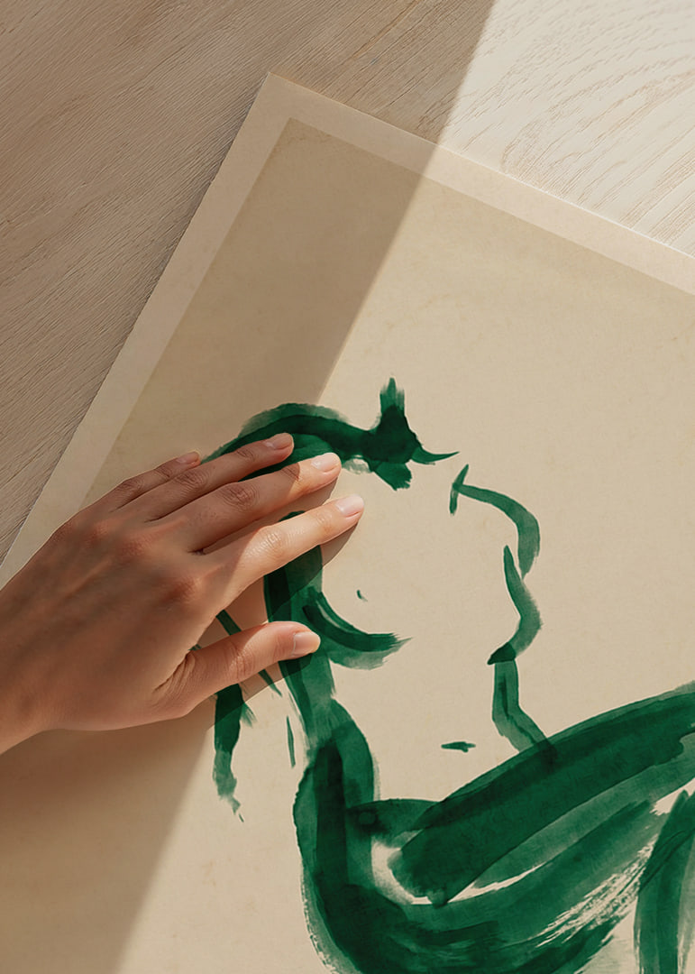 A green brushstroke creates an elegant and dreamy silhouette.-12