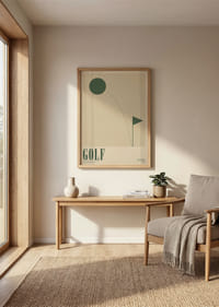 Een minimalistische golfposter met elegante geometrische vormen.-2