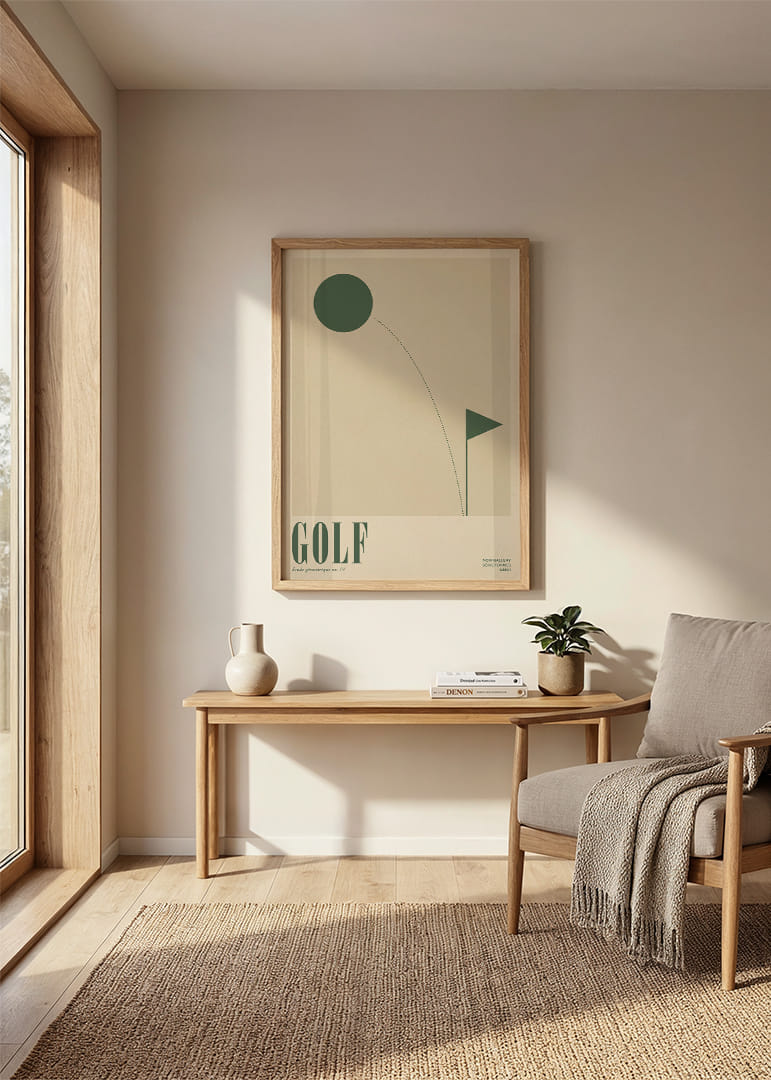 Een minimalistische golfposter met elegante geometrische vormen.-12
