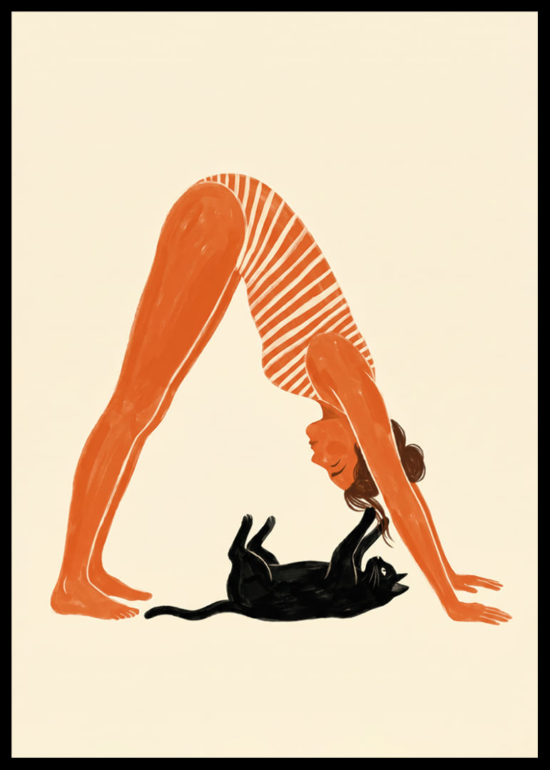 Een kat en een mens in een harmonieuze yogahouding.-12