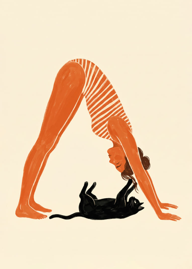 Een kat en een mens in een harmonieuze yogahouding.-12
