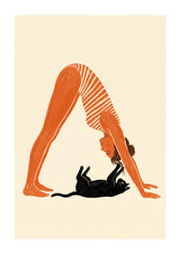 Een kat en een mens in een harmonieuze yogahouding.-1