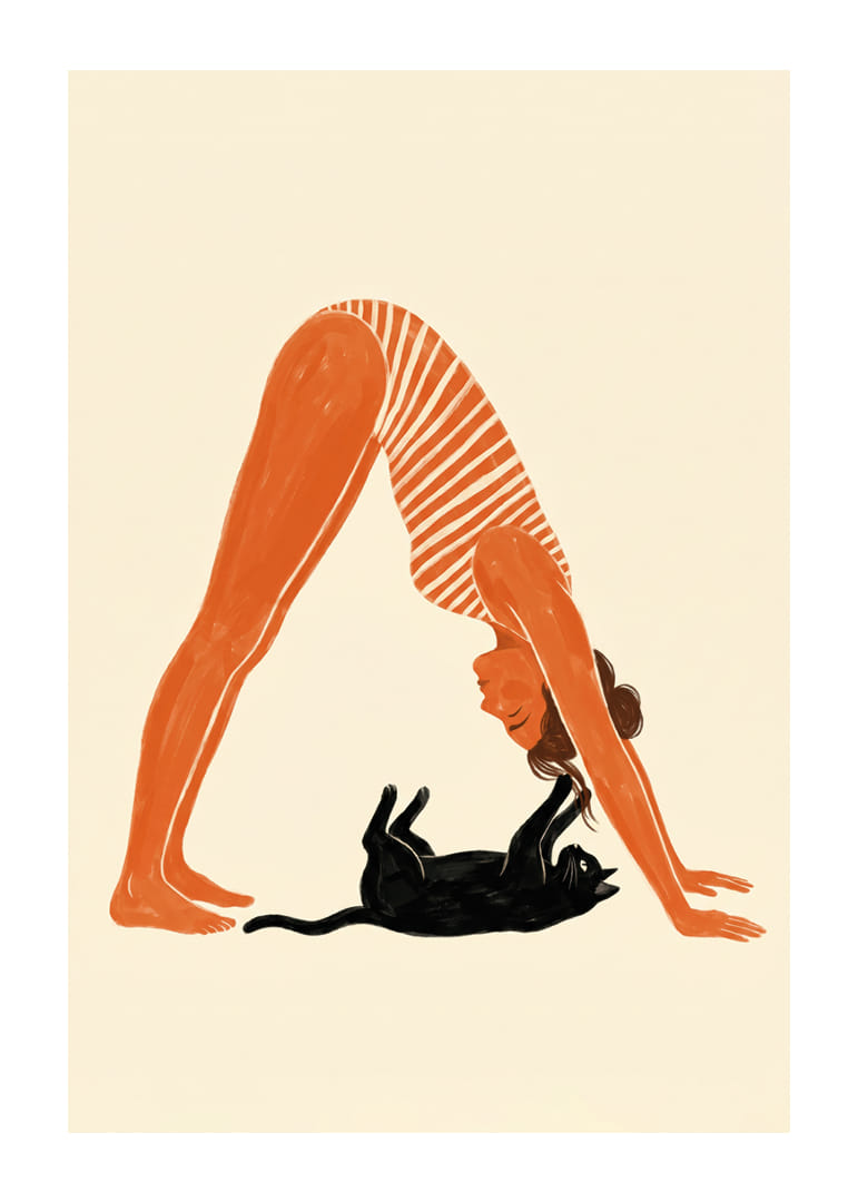 Een kat en een mens in een harmonieuze yogahouding.-12
