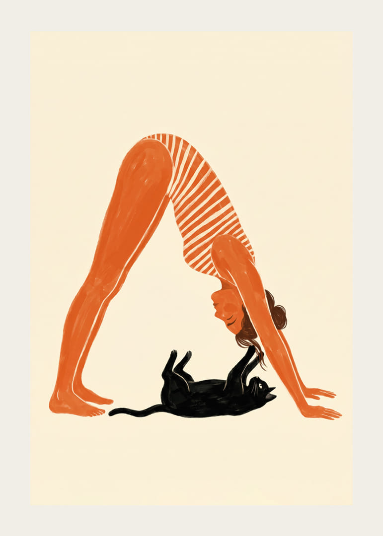Een kat en een mens in een harmonieuze yogahouding.-12