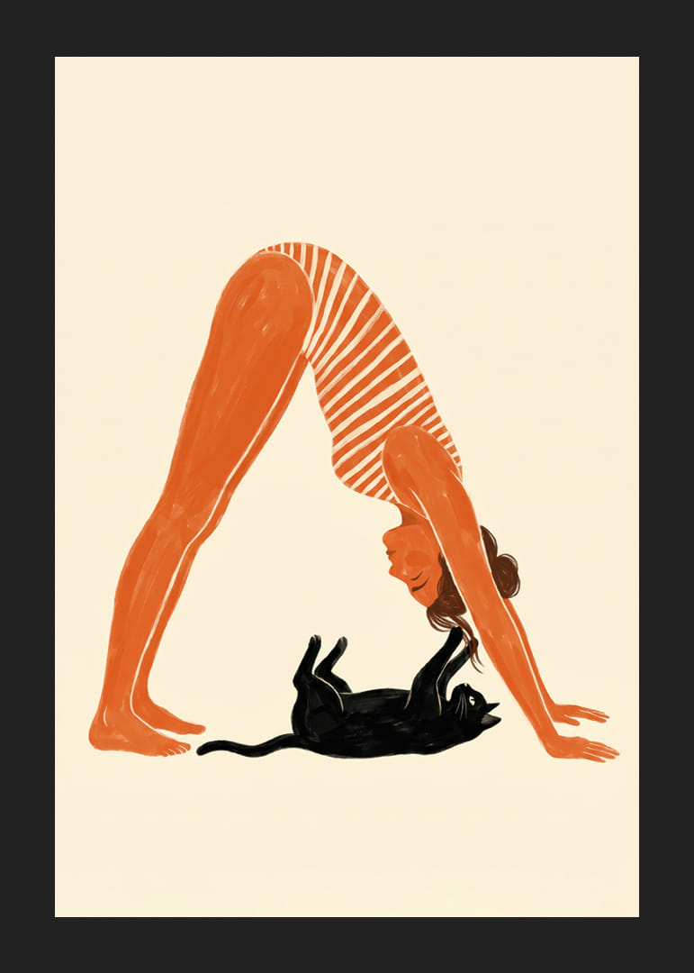 Een kat en een mens in een harmonieuze yogahouding.-12