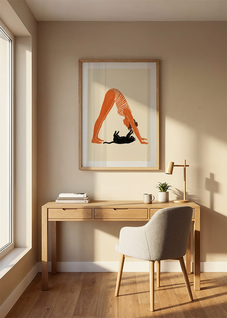 Een kat en een mens in een harmonieuze yogahouding.-12