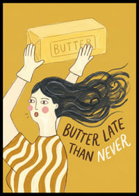 A playful illustration with a pun about butter.-6