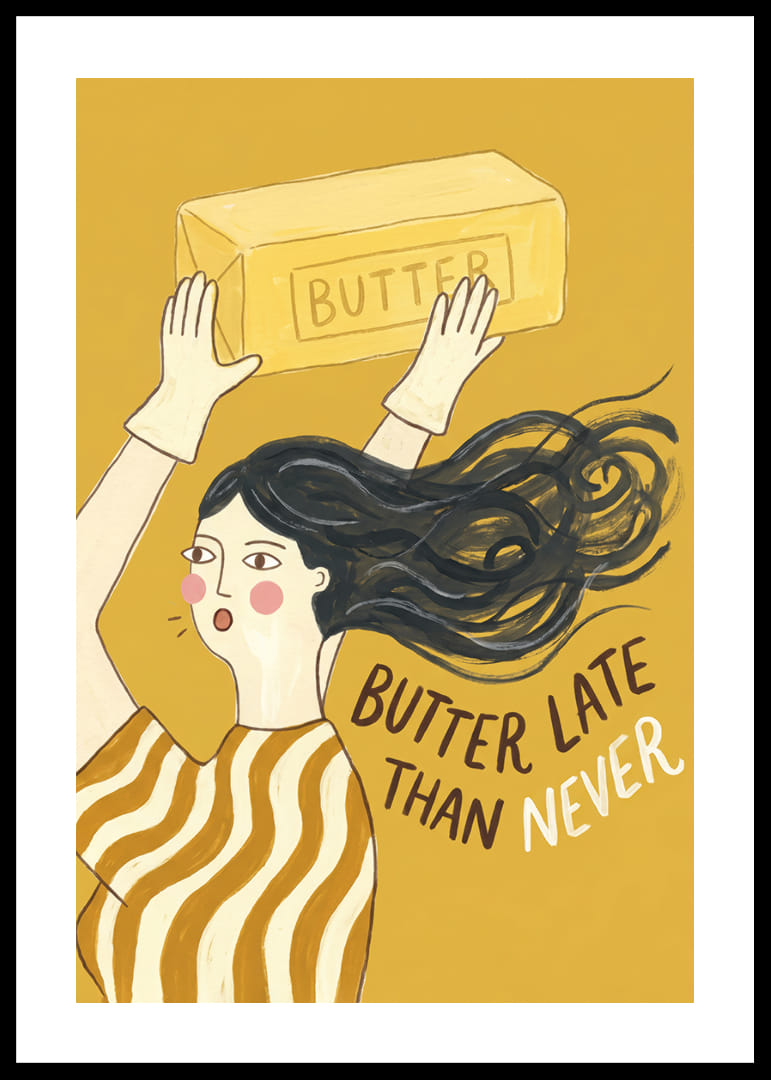 A playful illustration with a pun about butter.-12