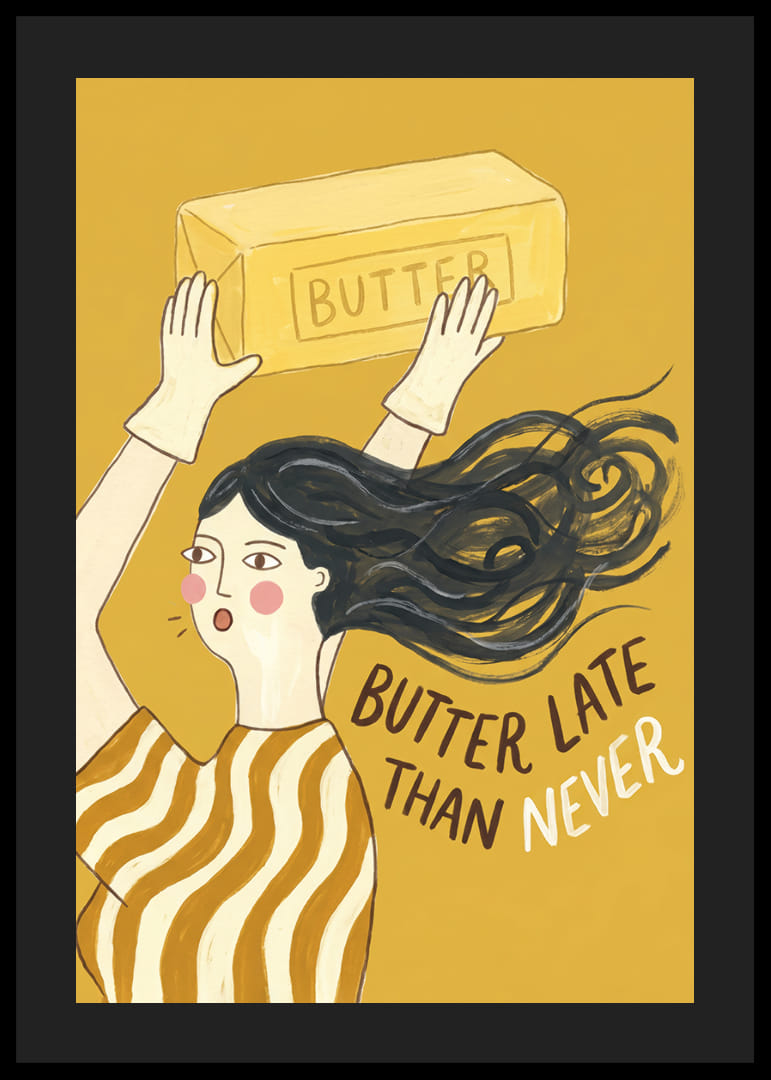 A playful illustration with a pun about butter.-12