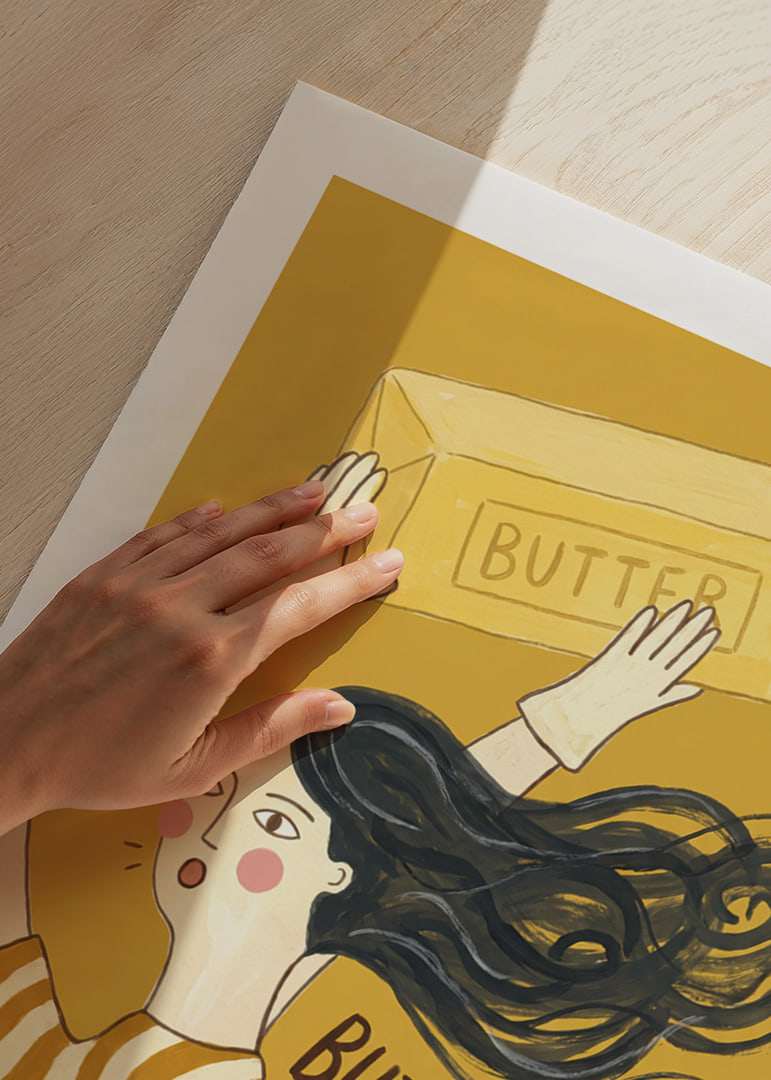 A playful illustration with a pun about butter.-12