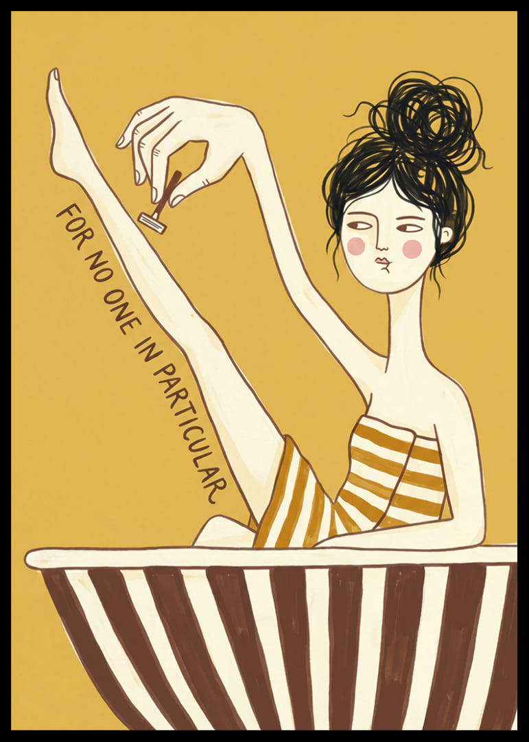 A woman enjoys self-care in a striped bathtub.-12