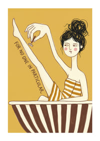 A woman enjoys self-care in a striped bathtub.-1