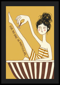 A woman enjoys self-care in a striped bathtub.-4
