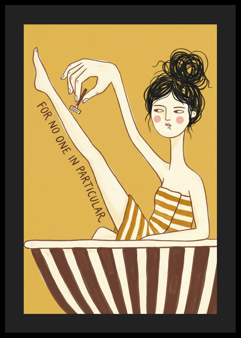 A woman enjoys self-care in a striped bathtub.-12