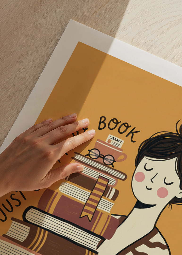 Charmig illustration av bokälskare med travar av böcker.-12
