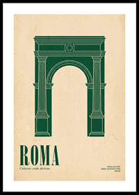 A green Roman arch against a beige background exudes elegance.-0