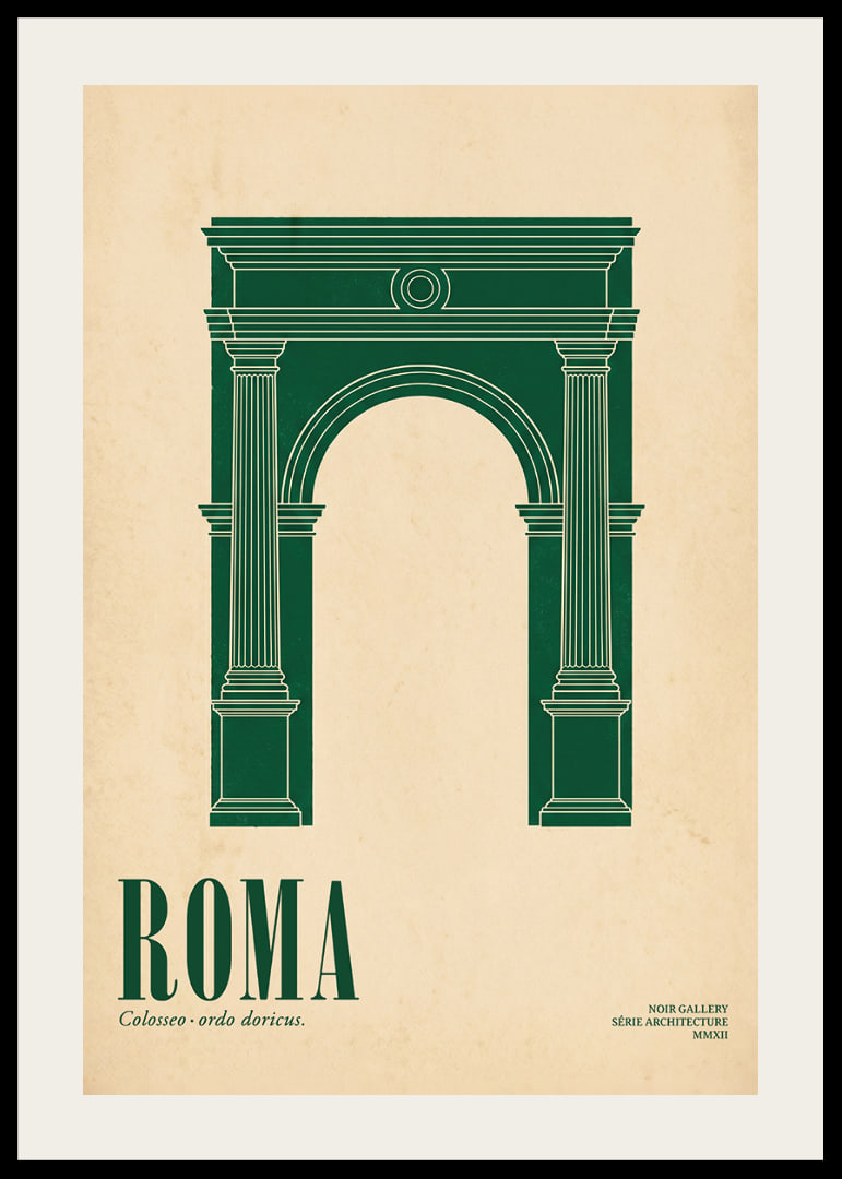 A green Roman arch against a beige background exudes elegance.-12