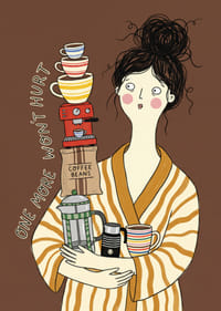 Očarujúca ilustrácia milovníka kávy v župane.-7