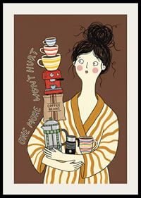 Charmante illustratie van een koffieliefhebber in een badjas.-2