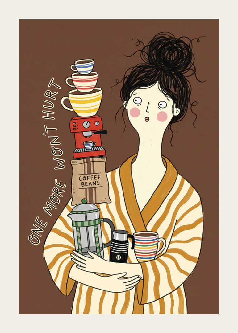 Očarujúca ilustrácia milovníka kávy v župane.-12
