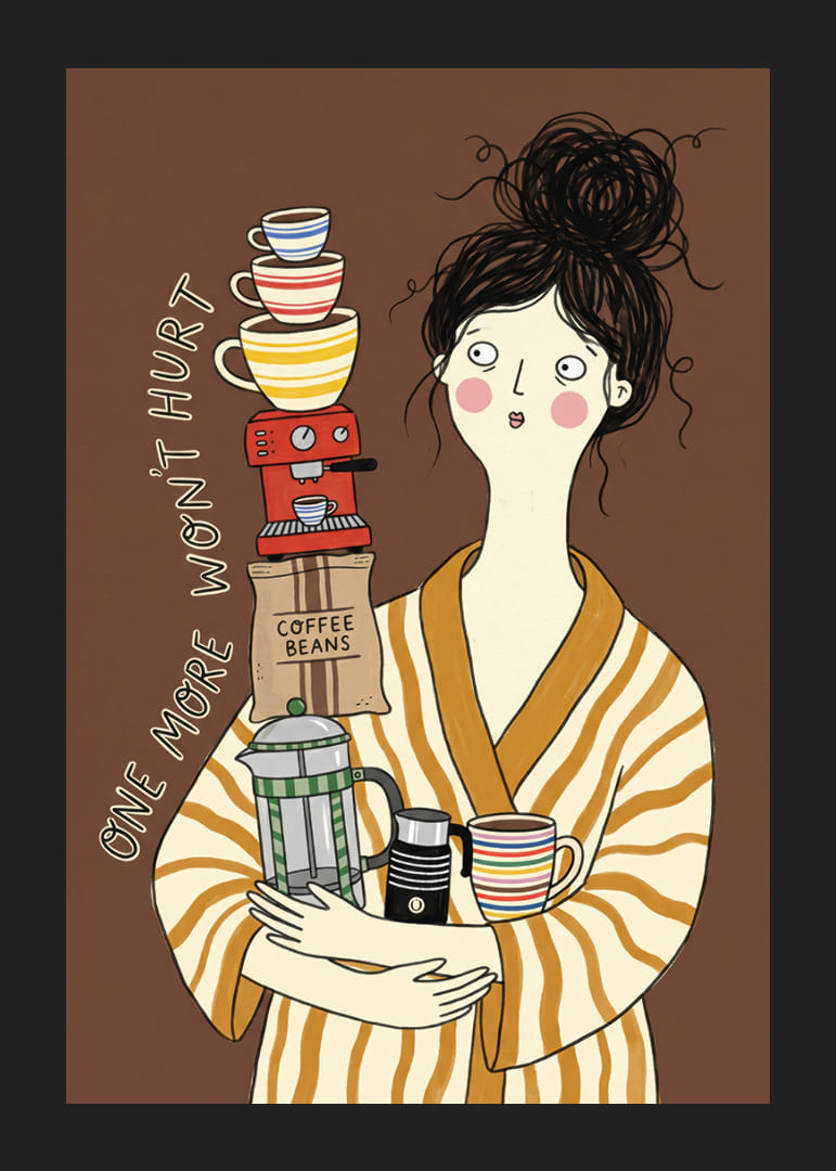 Očarujúca ilustrácia milovníka kávy v župane.-12