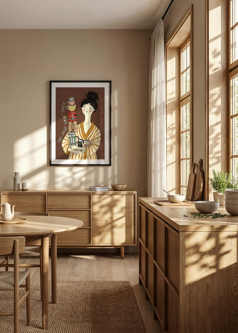 Charmante illustratie van een koffieliefhebber in een badjas.-12