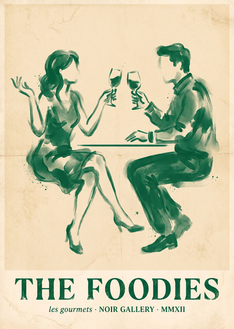 A stylish illustration of a dinner for two.-12