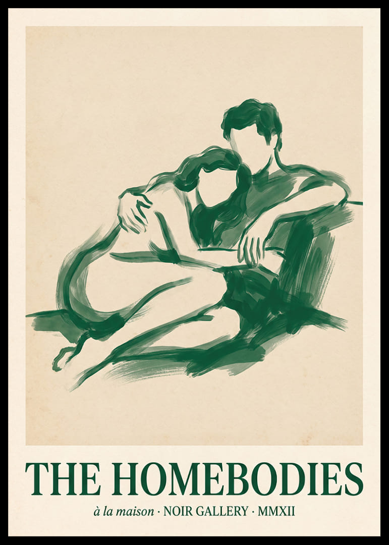 Een warme illustratie van intimiteit en nabijheid in groene tinten.-12
