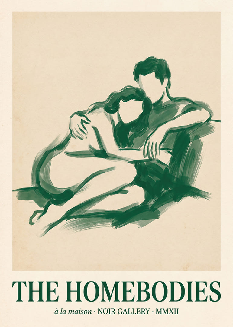 Een warme illustratie van intimiteit en nabijheid in groene tinten.-12