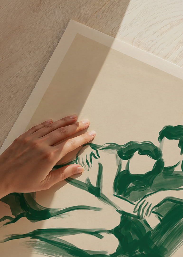 Een warme illustratie van intimiteit en nabijheid in groene tinten.-12
