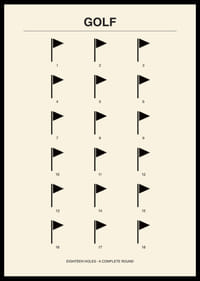 Stilingas plakatas su minimalistiniais golfo motyvais ir skaičiais.-6