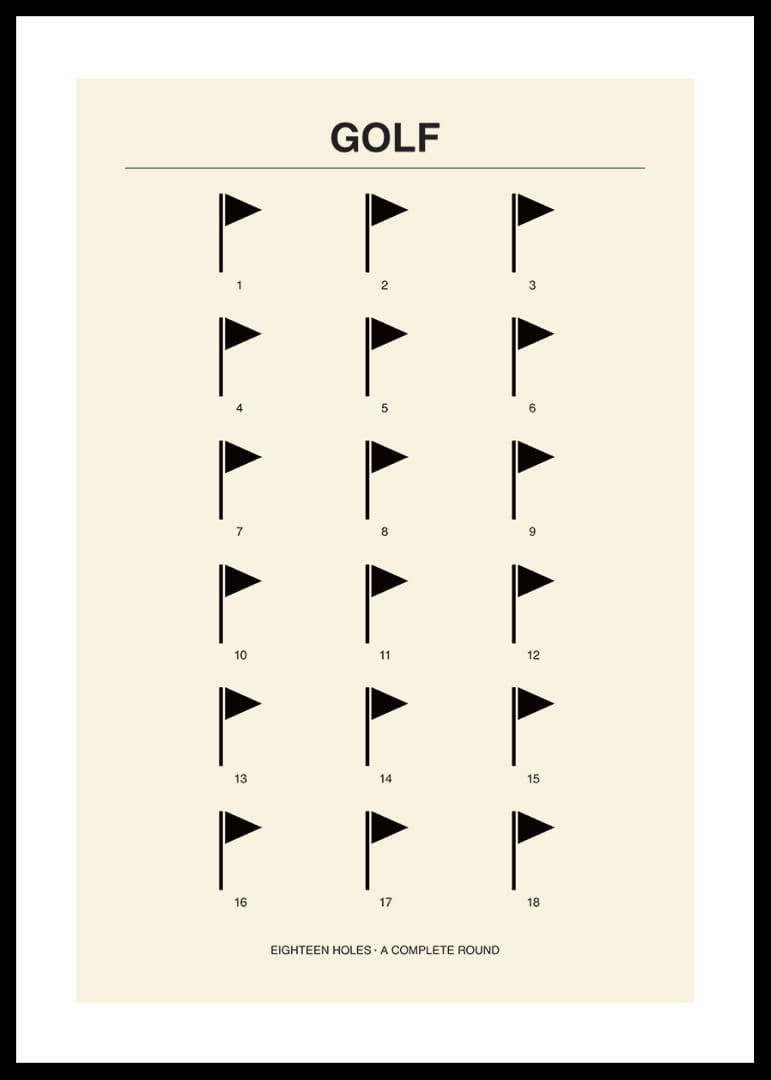 Stilingas plakatas su minimalistiniais golfo motyvais ir skaičiais.-12